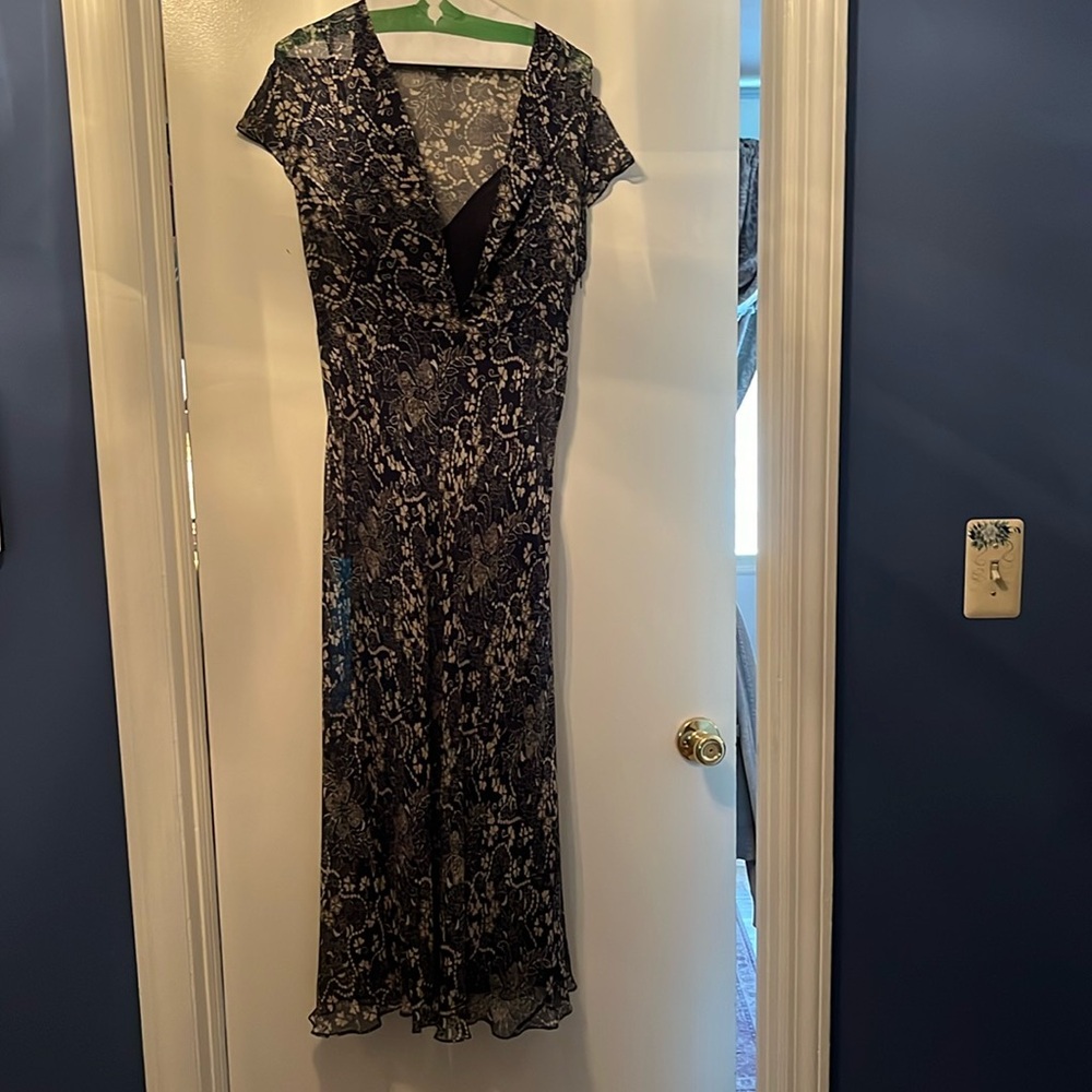 Classic Ralph Lauren blue maxi slip dress with gorgeous gauzy overlay